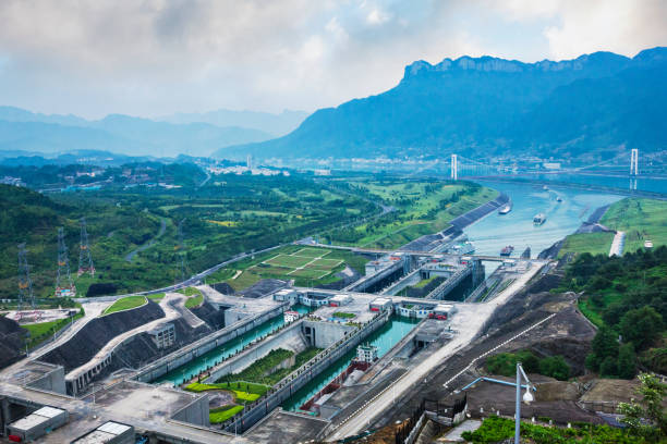 Ship Locks at Three Gorges Dam on the Yangtze River in Hubei Province, China Ship locks at the Three Gorges Dam on the Yangtze River in Hubei Province, China. yangtze river stock pictures, royalty-free photos & images