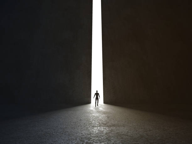 istock Man stands in the light of opening. 3d rendering 1208430478
