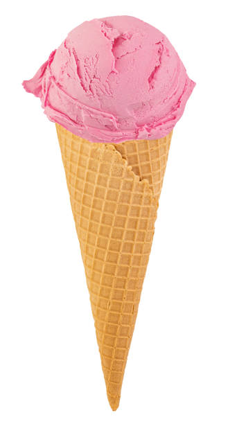 istock raspberry ice cream in the cone on white background with clipping path 1208431533