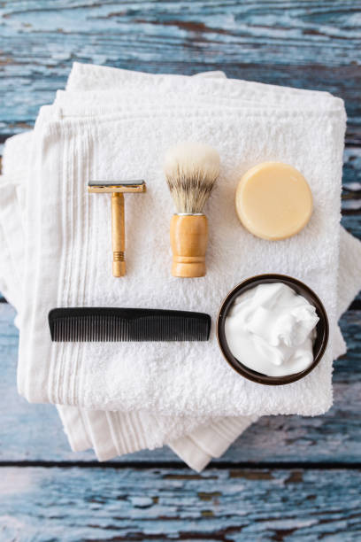 istock Tools for males shaving on towel 1208431547