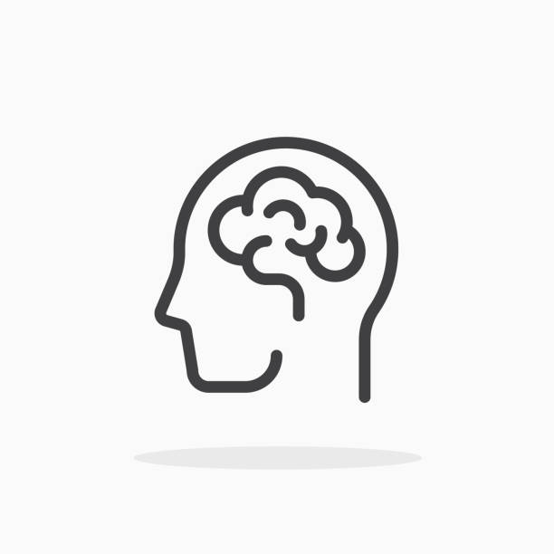 ilustraciones, imágenes clip art, dibujos animados e iconos de stock de icono del cerebro humano en estilo de línea. - vector education computer icon symbol