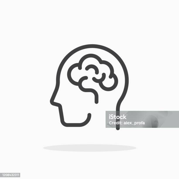 Human Brain Icon In Line Style Stock Illustration - Download Image Now - Icon Symbol, Head, Contemplation