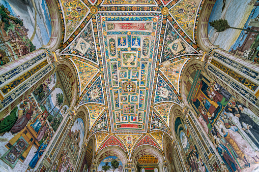 Florence, Italy - September 06, 2022: Interior of the Basilica of the Abbey of San Miniato al Monte in Florence.