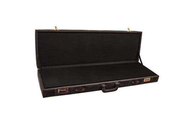 istock luxury brown leather case with gold-plated combination locks isolated on white background. Suitcase for weapons or musical instruments. 1208434213