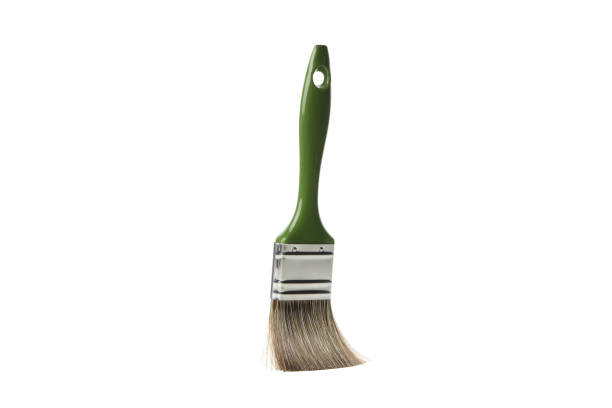 istock Green paint brush isolated on white background 1208434830