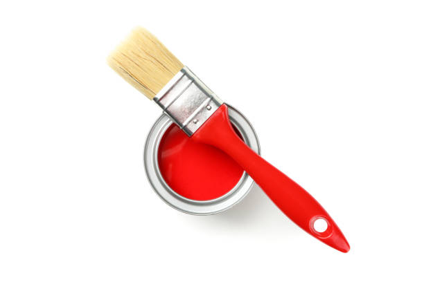 istock Red paint and brush isolated on white background 1208435673