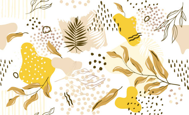 Seamless exotic pattern with tropical plants and gold elements. Vector vector art illustration