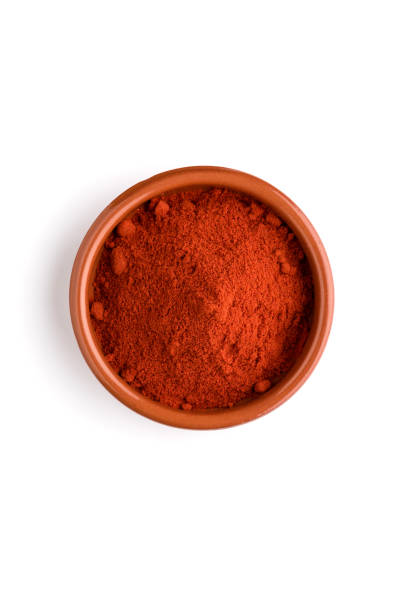 vermelho chilli powder em uma tigela - red ground - fotografias e filmes do acervo