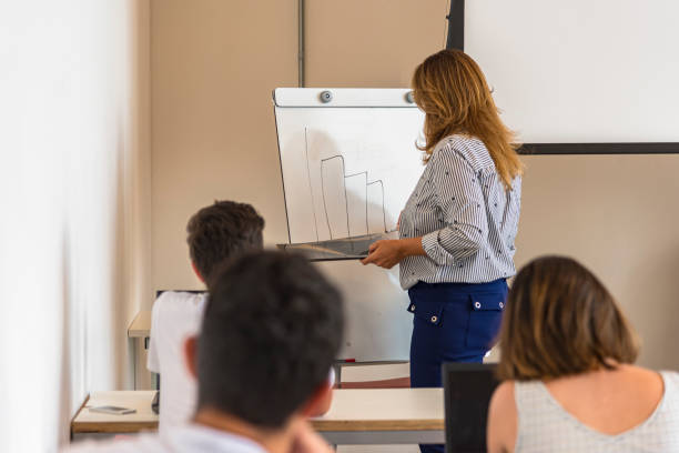 istock Brazilian university students with a teacher in the classroom, during content explanation 1208443941
