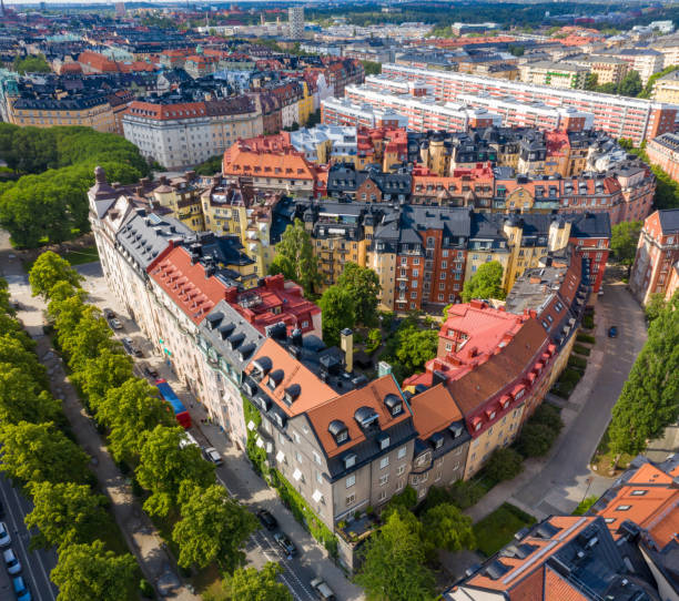 istock Flying over central Stockholm, apartment buildings 1208443942