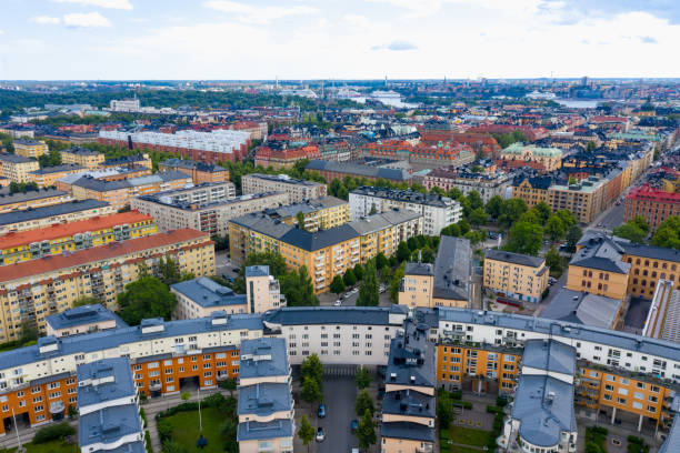 istock Flying over central Stockholm, apartment buildings 1208443998