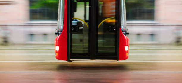 istock Flying bus (fake) in the city traffic, rush hour 1208444287