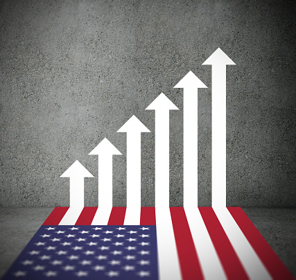 American flag arrows forming financial graph pointing up