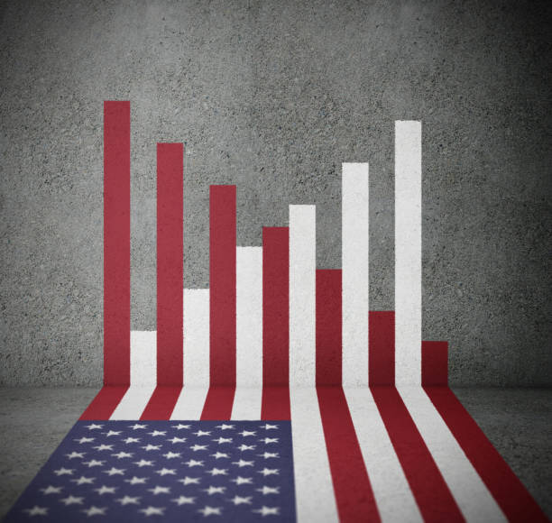istock American flag bars forming financial graph pointing up and down 1208445285