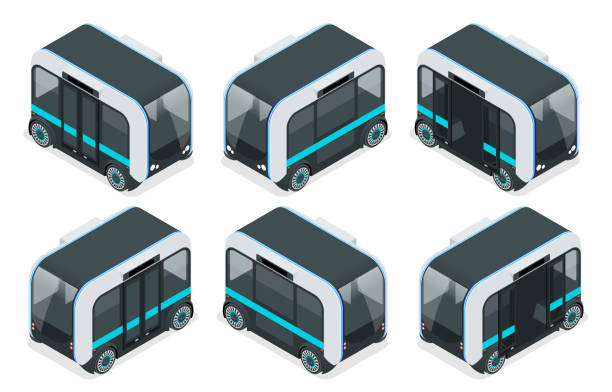 アイソメトリック無人シャトルバス。都市における自動運転システム。 - 未来　車点のイラスト素材／クリップアート素材／マンガ素材／アイコン素材