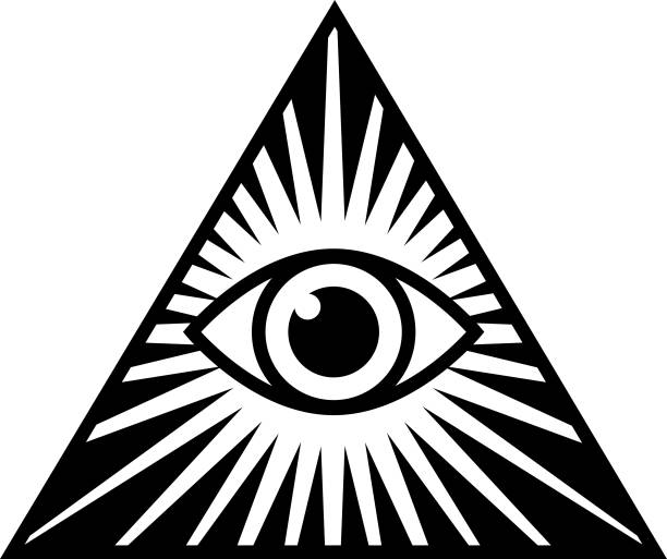 ilustrações de stock, clip art, desenhos animados e ícones de black and white pyramid eye pyramid icon - an all seeing eye