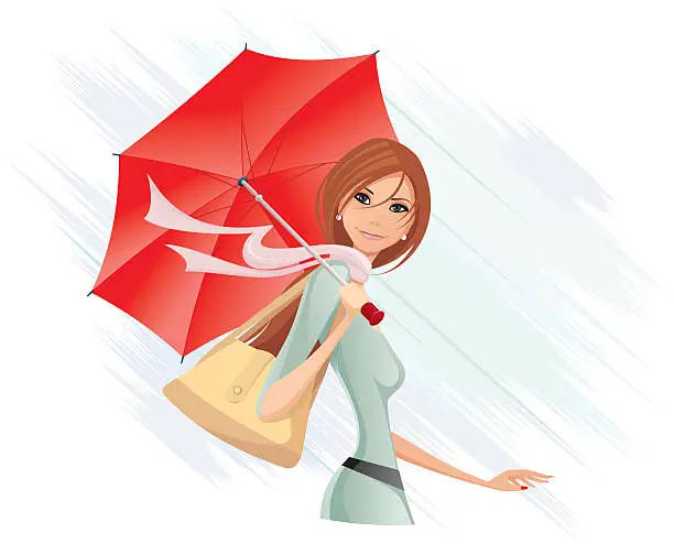 Vector illustration of girl with umbrella