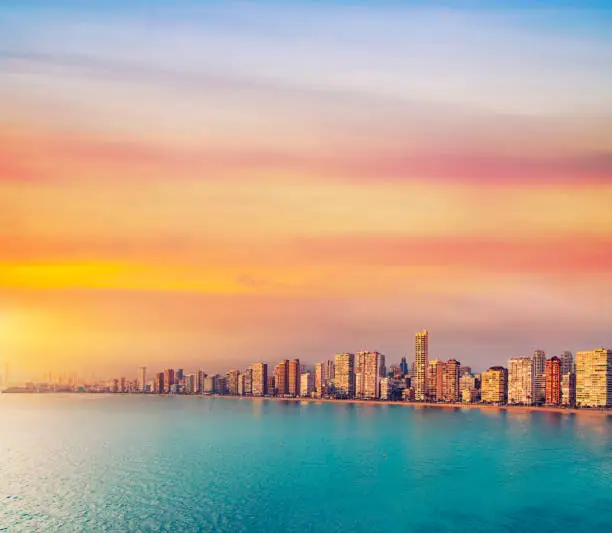 Photo of Benidorm Levante beach ar sunset in Alicante Spain