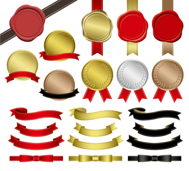 Medals and ribbons icons Medals and ribbons icons wax stock illustrations