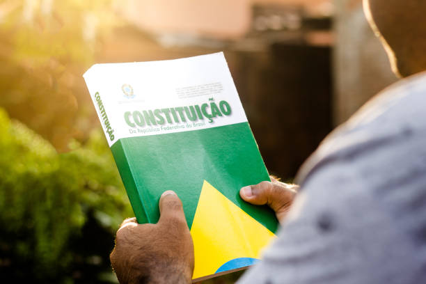 homem detém a constituição da república federativa do brasil - innocence justice judgement hammer - fotografias e filmes do acervo