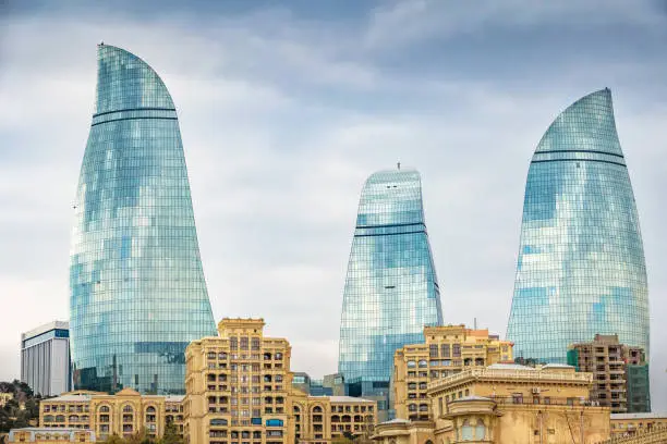 The Fkame Towers skyscrapers and apartments in downtown Baku Azerbaijan