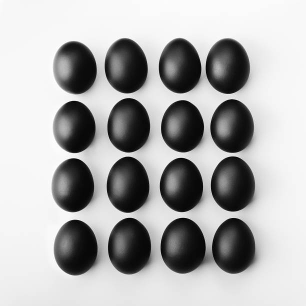 istock Square composition of sixteen black eggs. Minimalist concept 1208462565