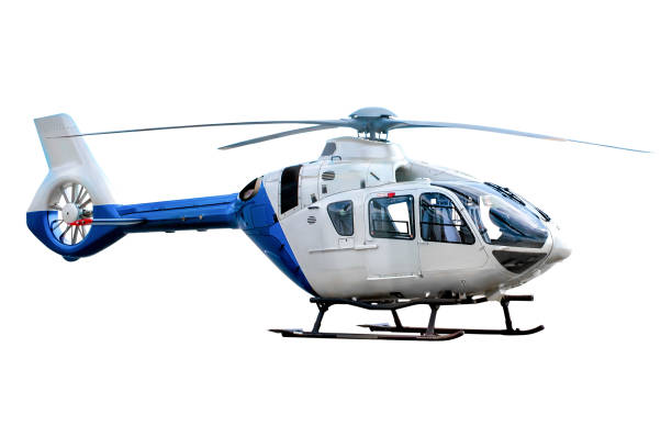 Blue and white helicopter on white background. Blue and white helicopter on white background, isolated. helicopter modern stock pictures, royalty-free photos & images