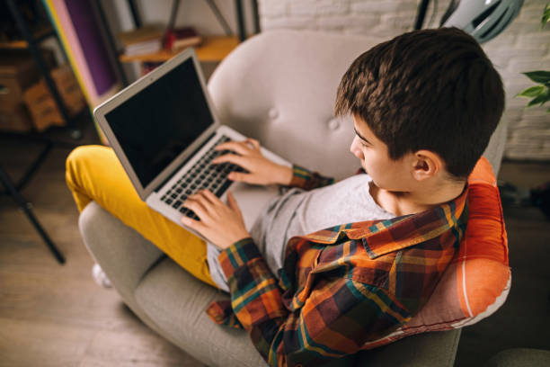 istock Teenage boy enjoying alone time at home and using laptop 1208465500