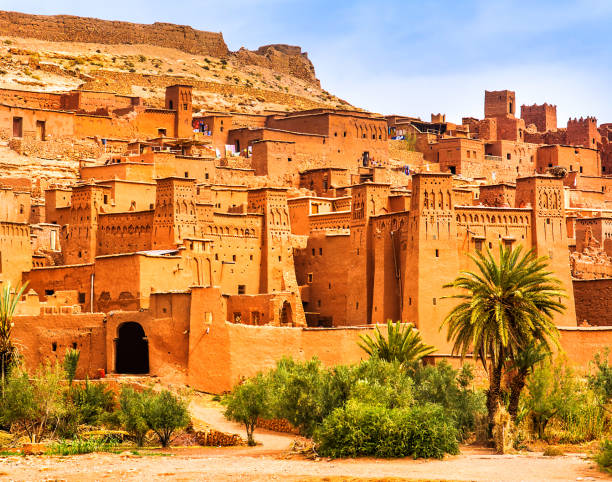 Amazing view of Kasbah Ait Ben Haddou near Ouarzazate in the Atlas Mountains of Morocco. UNESCO World Heritage Site since 1987. Artistic picture. Beauty world. Amazing view of Kasbah Ait Ben Haddou near Ouarzazate in the Atlas Mountains of Morocco. UNESCO World Heritage Site since 1987. Artistic picture. Beauty world. ait benhaddou stock pictures, royalty-free photos & images