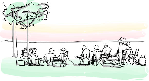 Extended Family Picnic Extended family together for a picnic at a park family reunion stock illustrations
