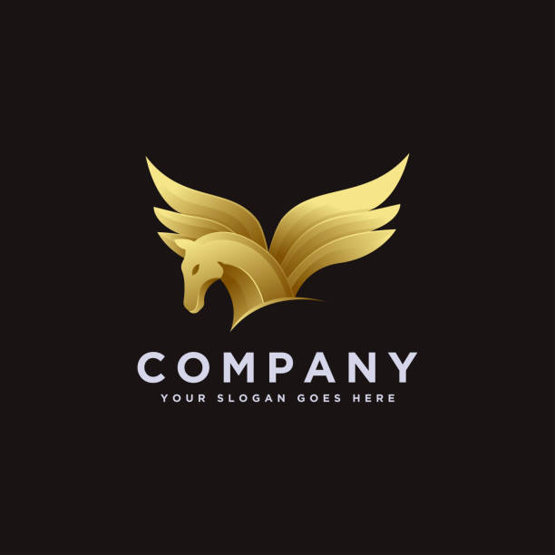 gold pegasus logo icon vector powerful elegance gold pegasus logo icon unicorn logo stock illustrations