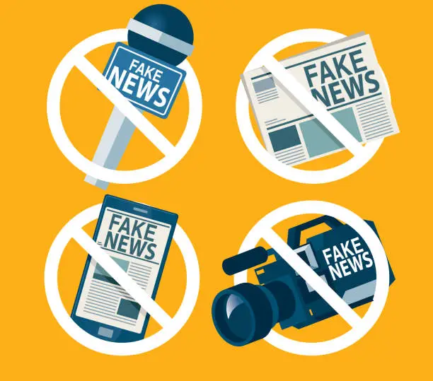 Vector illustration of Prohibition sign for fake news