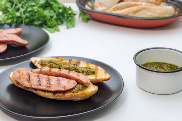 Choripan, south American style chorizo sandwich