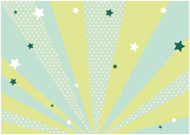 이것은 녹색 배경과 흩어진 별의 그림입니다. 벡터 이미지입니다. - 카와이 stock illustrations