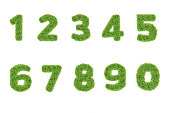 Collection of numbers. Green grass filled the character. Zero to nine, figures. isolated from a white background.