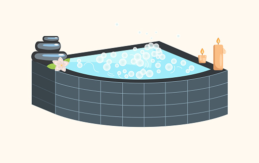 stapel Humoristisch Mooie vrouw Bubbly Hot Tub In Spa Centre Stock Illustration - Download Image Now - Hot  Tub, Apartment, Bathroom - iStock