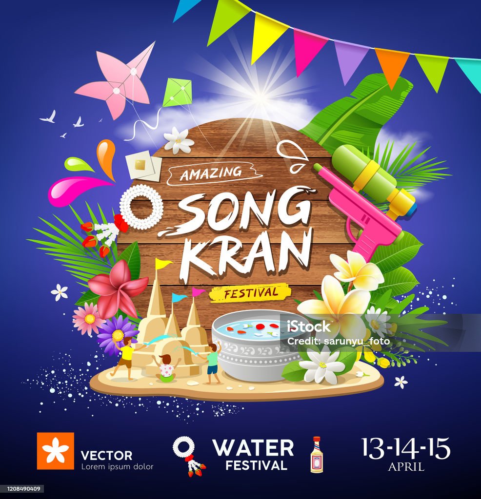 Lễ Hội Songkran Ở Thái Lan Vào Mùa Hè Này Thiết Kế Poster Trên Nền ...