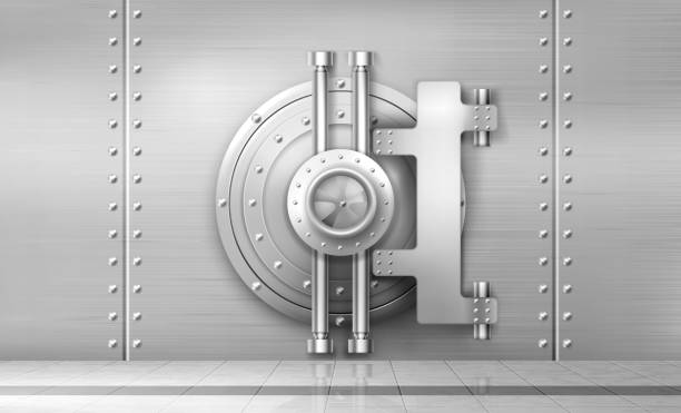 ilustrações de stock, clip art, desenhos animados e ícones de bank safe and vault door, metal steel round gate - lock currency security combination lock