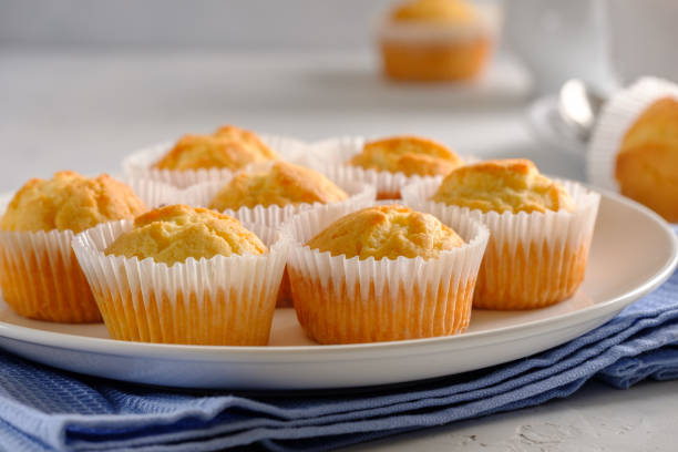 istock Delicate and delicious lemon cupcakes with crisp on a white plate 1208506698