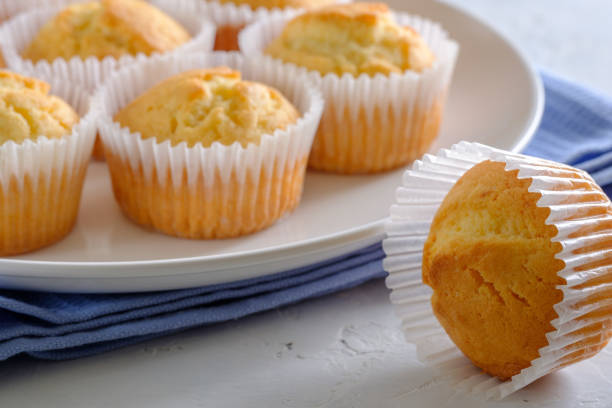 istock Delicate and delicious lemon cupcakes with crisp on a white plate 1208506700