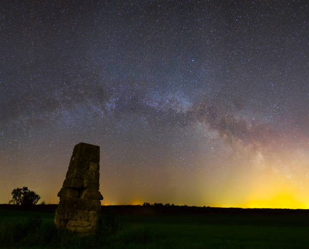 istock night scene, old tower on a milky way background 1208508694