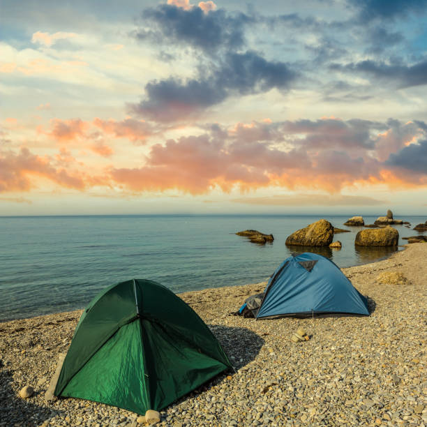 istock touristic camp on a sea coast at the evening 1208508717