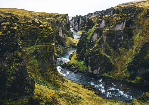 Fjadrargljufur canyon in Iceland, viewed from the tourist footpath.