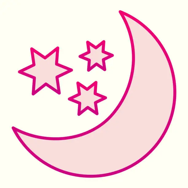 Vector illustration of Moon and stars line icon. Night sky with moon terminator. Astronomy vector design concept, outline style pictogram on white background, use for web and app. Eps 10.
