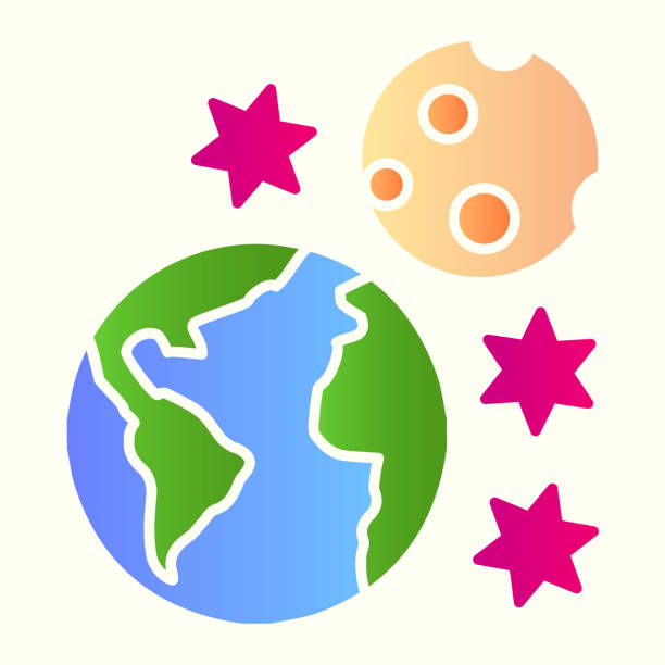 Earth and moon line icon. Planet with satellite and stars around. Astronomy vector design concept, outline style pictogram on white background, use for web and app. Eps 10. Earth and moon line icon. Planet with satellite and stars around. Astronomy vector design concept, outline style pictogram on white background, use for web and app. Eps 10 stratosphere stock illustrations