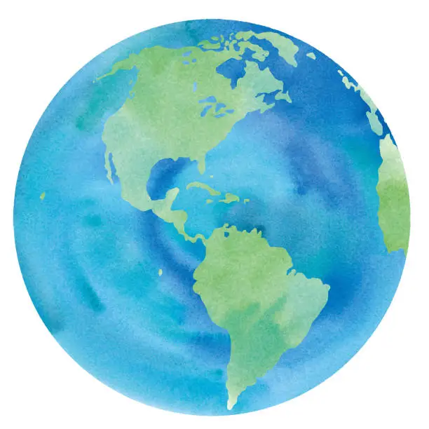 Vector illustration of Earth watercolor illustration trace vector (America, Pacific, Atlantic, U.S.A., Canada, Brazil, Peru)