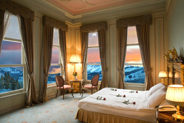 istock Hotel room with panoramic view of the mountains 1208525391
