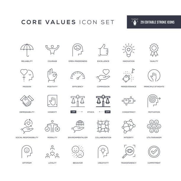 Core Values Editable Stroke Line Icons 29 Core Values Icons - Editable Stroke - Easy to edit and customize - You can easily customize the stroke width honesty stock illustrations