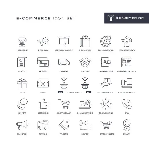 Vector illustration of E-Commerce Editable Stroke Line Icons