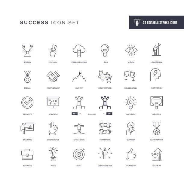 Success Editable Stroke Line Icons 29 Success Icons - Editable Stroke - Easy to edit and customize - You can easily customize the stroke width rivalry stock illustrations